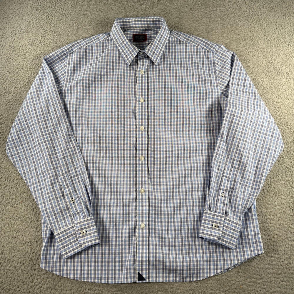 Untuckit Shirt Mens XL Blue Plaid Gingham Wrinkle Free Button Down Relaxed Fit